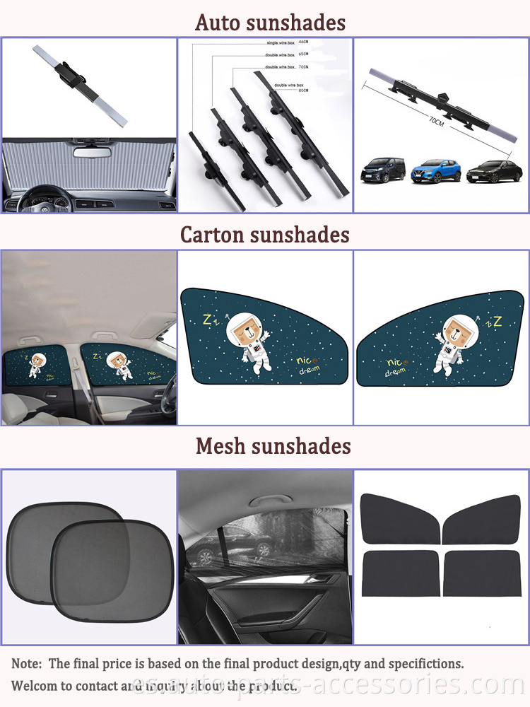 Fácil de instalar Use fuertes tazas de succión al vacío anti rayos UV de 60 cm Sunshade de automóvil retráctil automático